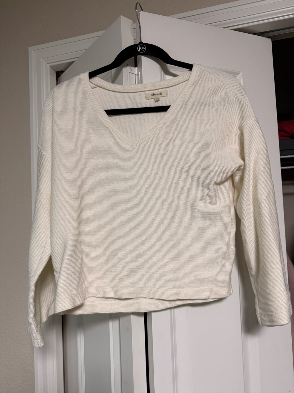 Madewell Ivory V-Neck Long Sleeve Sweatshirt